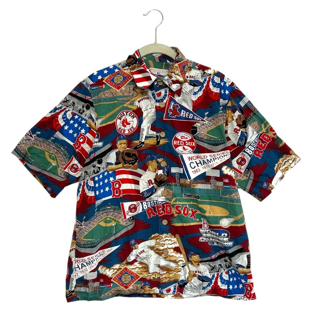 Reyn Spooner Red Sox Scenic Button Up Hawaiian Shirt Vintage Mens Sz S Red Y2K - Picture 1 of 6